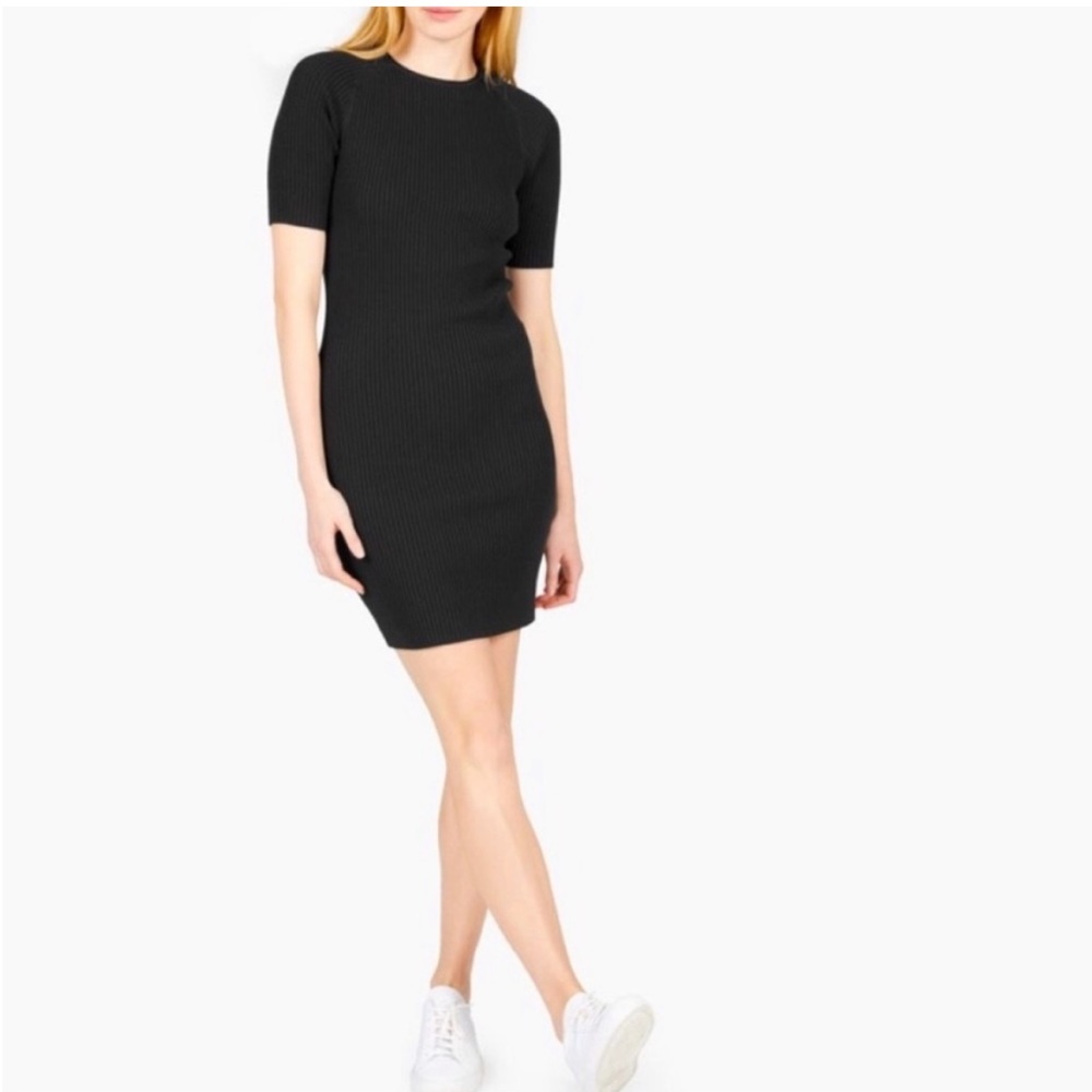 Everlane Knit Ribbed Sweater Bodycon Dress Short Sleeve Black- Size M